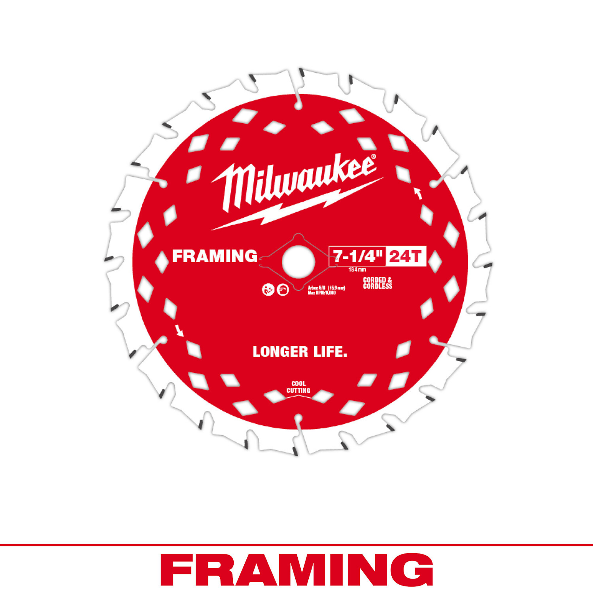 Milwaukee Framing Circular Saw Blade, 7-1/4in., 24 Tooth, Model# 48-40-0720